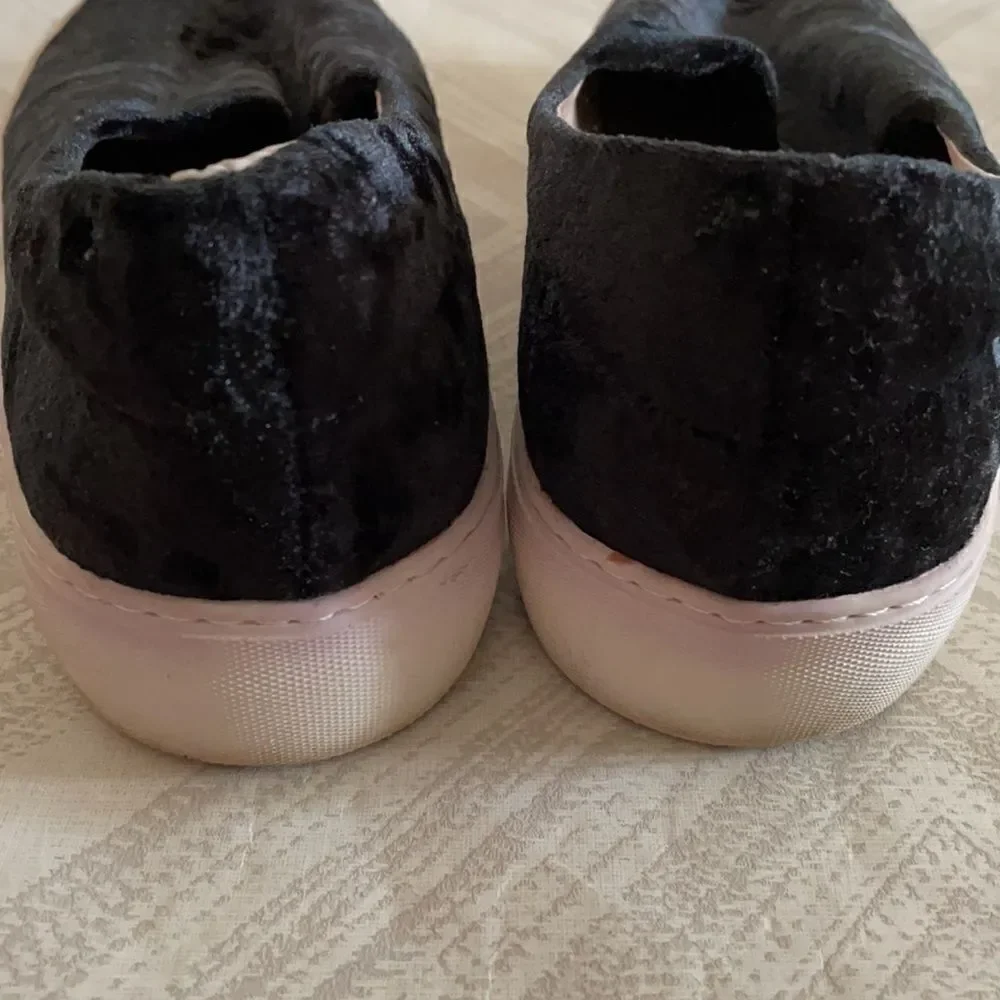 J Slides Angel Black Velvet Slip on Sneakers